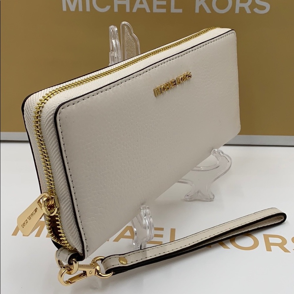 MICHAEL KORS Jet Set Travel Continental Zip Wristlet Wallet Optic White - Picture 11 of 14